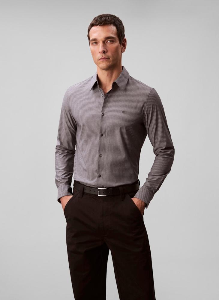 CALVIN KLEIN Long Sleeve Stripe Slim Fit Shirt - Image 1