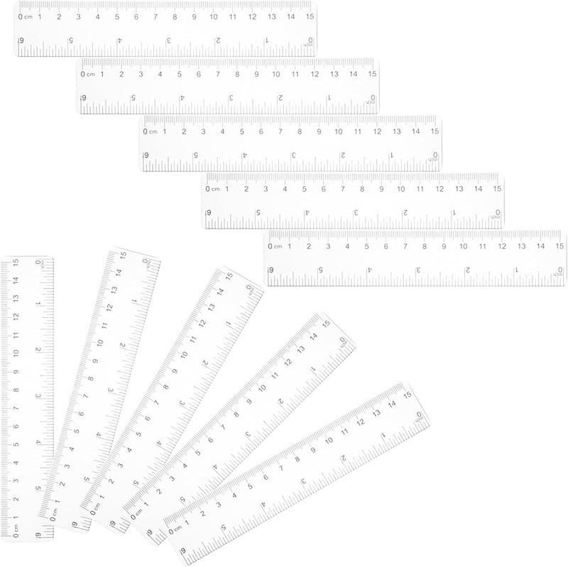 10 قطعة مسطرة بلاستيكية شفافة 15 سم 6 بوصة أداة قياس بمقياس مزدوج للمدرسة والمكتب - Image 1