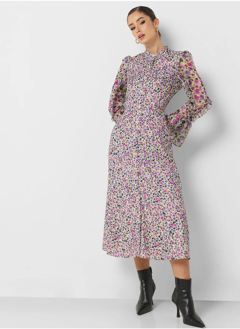 French Connection Front Slit Printed Dress