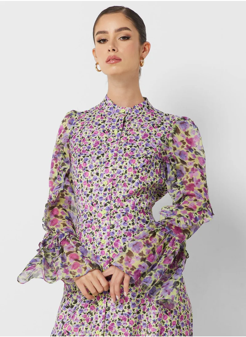 French Connection Front Slit Printed Dress