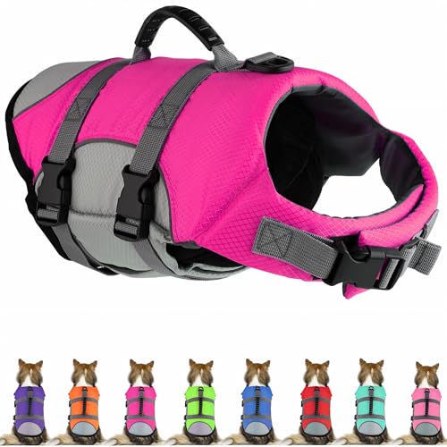 Mklhgty Dog Life Jacket, Reflective Adjustable Dog Life Vest with Rescue Handle for Swimming and Boating, Ripstop Pet Safety Life Preserver for Small, Medium and Large Dogs - Image 1