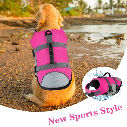 Mklhgty Dog Life Jacket, Reflective Adjustable Dog Life Vest with Rescue Handle for Swimming and Boating, Ripstop Pet Safety Life Preserver for Small, Medium and Large Dogs - Image 2