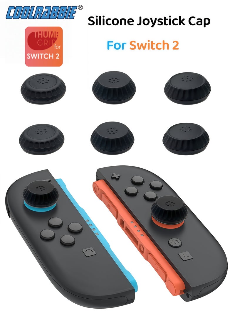 CoolRabbie Thumb Grips Joystick Cap Analog Stick Cover for Nintendo Switch 2 Joy-Con(2025 Upgraded Anti-Slip)，Silicone Caps for Switch 2 Pro Controller,Black,3 Pairs(6pcs) - Image 1