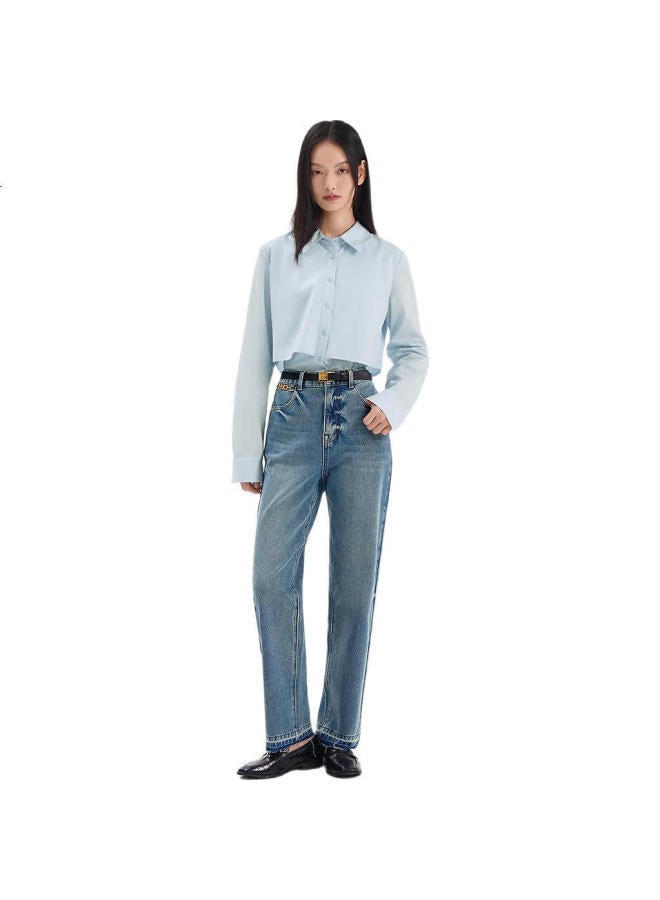 Waxbird Peacebird Women'S Jeans, High-Waisted, Slim Fit, Straight Leg, Spring Lycra Stretch Denim, Medium Blue, Size S - Image 2