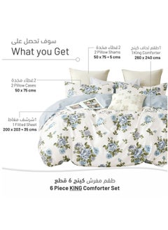 دوناتيلا 6 قطع الملك الحجم المطبوعة المعزي مجموعة لجميع الموسم ، عكسها سرير مزدوج المعزي مجموعة مع اضافية لينة أسفل ملء ، الأخضر الأبيض  - Image 3