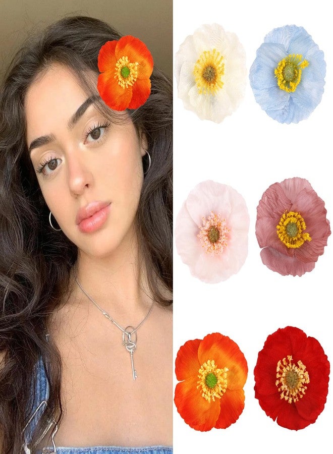 CAVETEE 6 PCS Hawaii Flower Hair clips for Women, Plumeria Hibiscus Barrettes for Summer Vacation Party Beach Accessories - Image 1