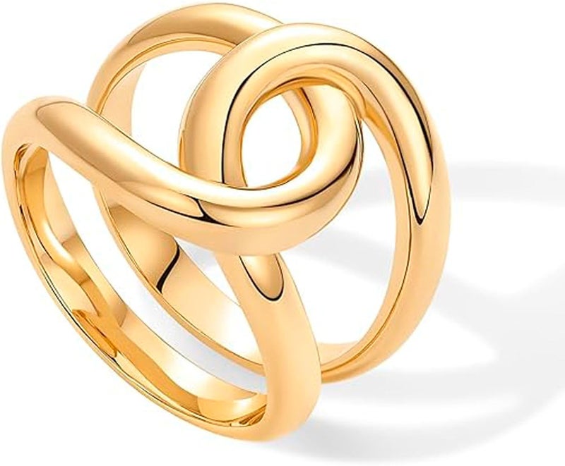 Aputue Gold Plated Interlocking Band Ring - Elegant Women's Jewelry - Image 1