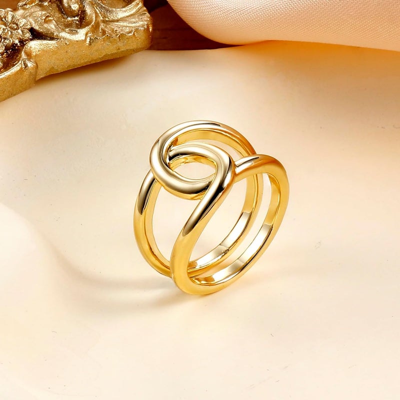 Aputue Gold Plated Interlocking Band Ring - Elegant Women's Jewelry - Image 5