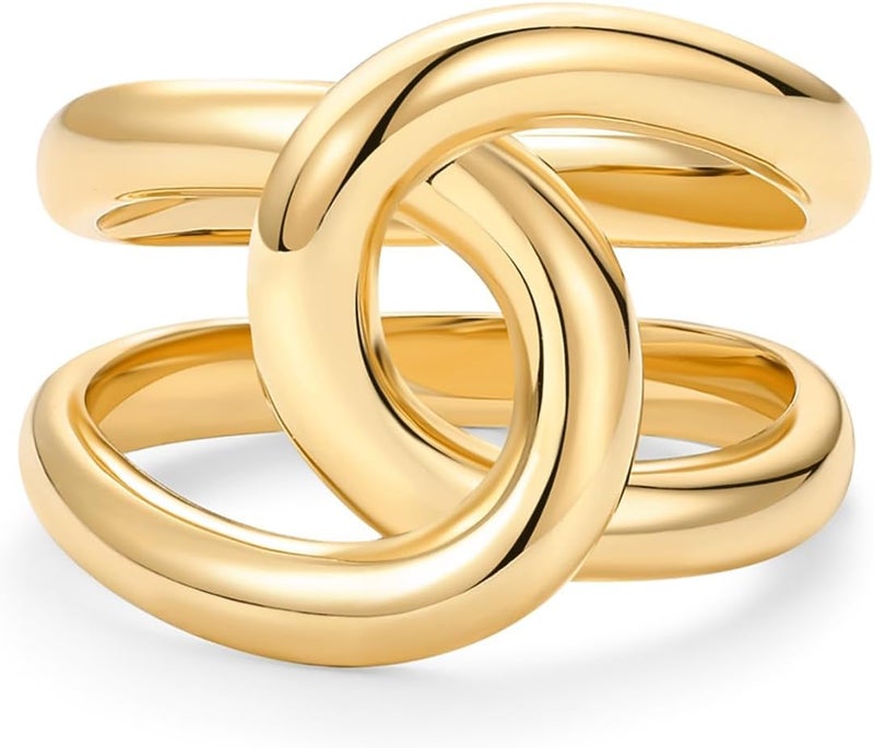 Aputue Gold Plated Interlocking Band Ring - Elegant Women's Jewelry - Image 3