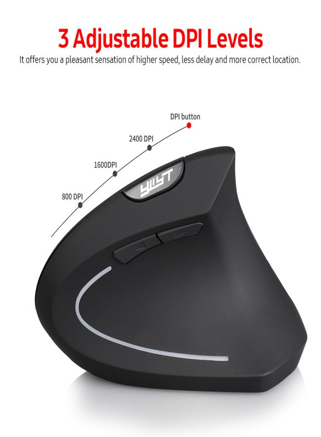 YWYT 2.4G Wireless Vertical Ergonomic Vertical Upright Optical 3 Adjustable DPI Levels/ Plug&Play Black - Image 5
