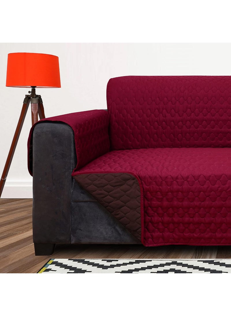 Lithara Lithara 3 Layers Soft Quilted Reversible Sofa Cover 3 Seater with Pockets Dust Protective Quilted Fabric Sofa Seat Cover Maroon Coffee  - Image 5