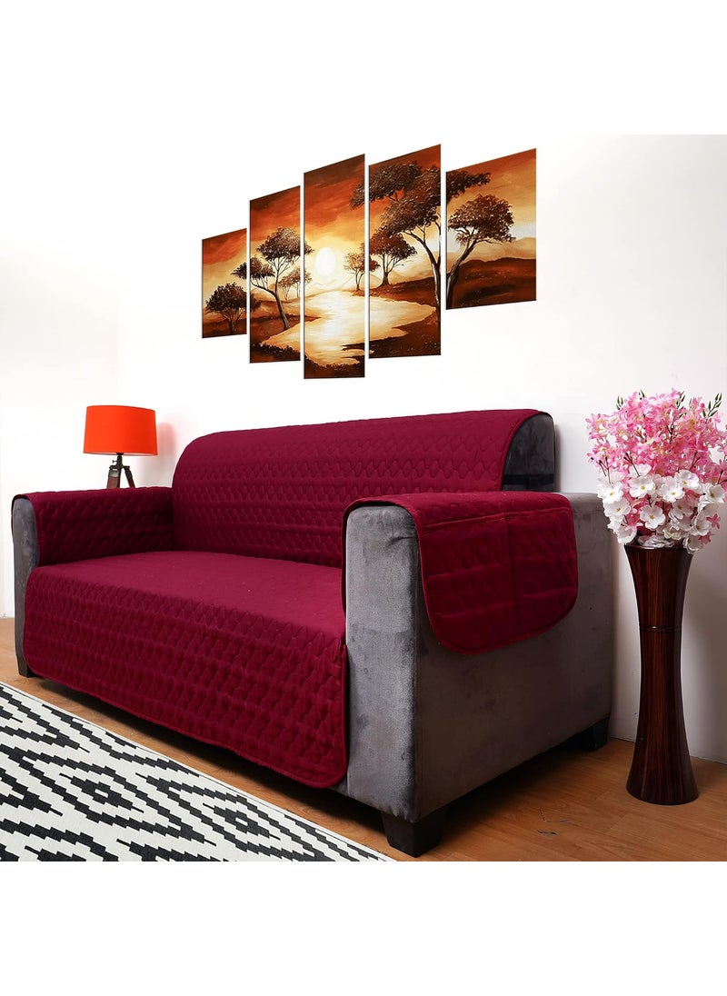 Lithara Lithara 3 Layers Soft Quilted Reversible Sofa Cover 3 Seater with Pockets Dust Protective Quilted Fabric Sofa Seat Cover Maroon Coffee  - Image 4