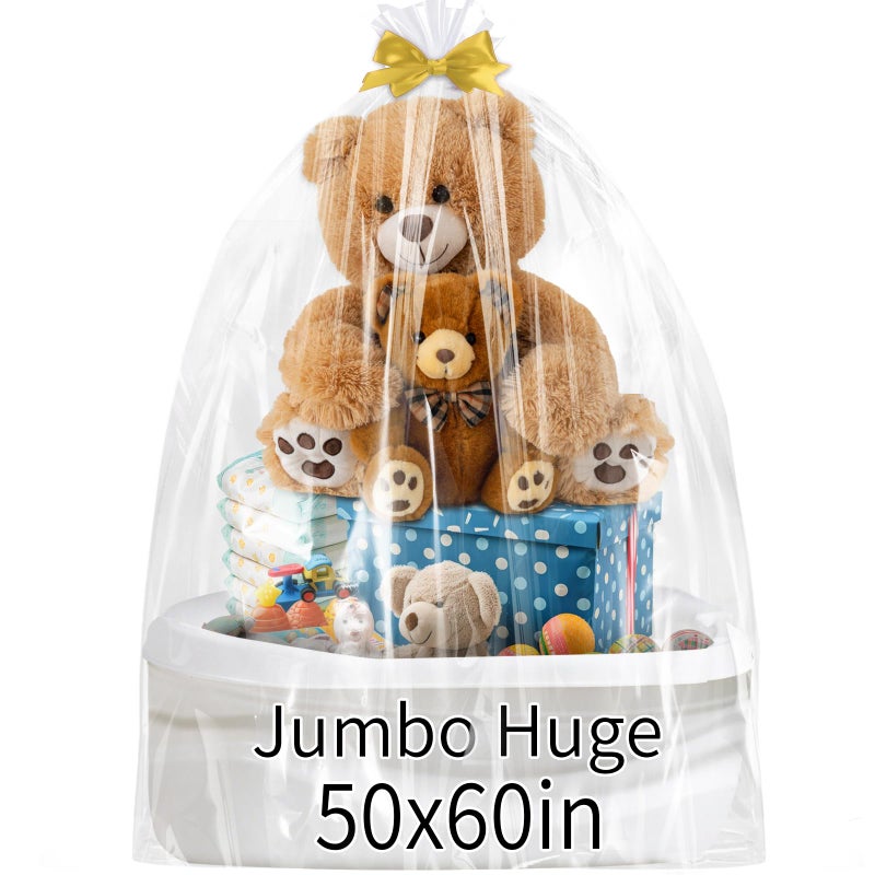 woric 6PCS Jumbo Huge Cellophane Gift Bags 50x60 Inch Extra Large Cellophane Wrap for Bathtub Baby Shower Birthday Easter Gift Baskets Stuffers - Image 1