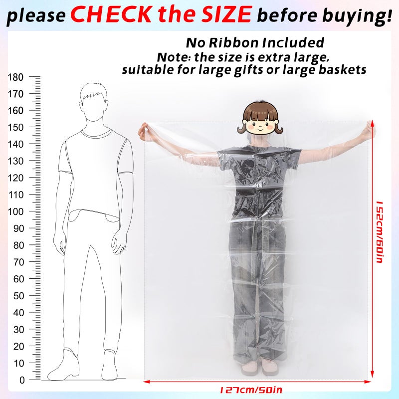 woric 6PCS Jumbo Huge Cellophane Gift Bags 50x60 Inch Extra Large Cellophane Wrap for Bathtub Baby Shower Birthday Easter Gift Baskets Stuffers - Image 2