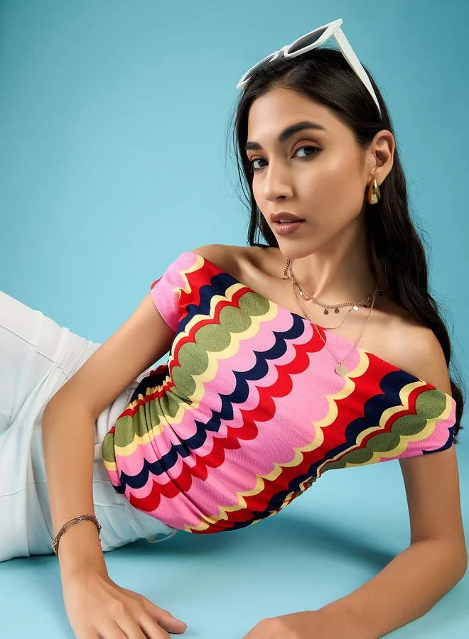 Uptownie Multi Print Stretchable Fitted Crop Top