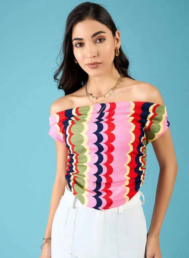 Uptownie Multi Print Stretchable Fitted Crop Top