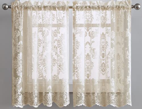 LinenZone Lace Kitchen Curtains. Lace Window Treatment for Kitchen or Small Window. Lace Tiers Can Be Combined with Matching Swags or Valance for a Charming Farmhouse Look. (Fiona 30 x 36 Linen) - Image 2