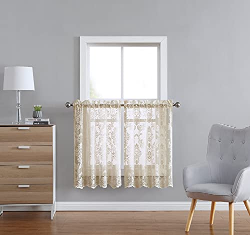 LinenZone Lace Kitchen Curtains. Lace Window Treatment for Kitchen or Small Window. Lace Tiers Can Be Combined with Matching Swags or Valance for a Charming Farmhouse Look. (Fiona 30 x 36 Linen) - Image 4