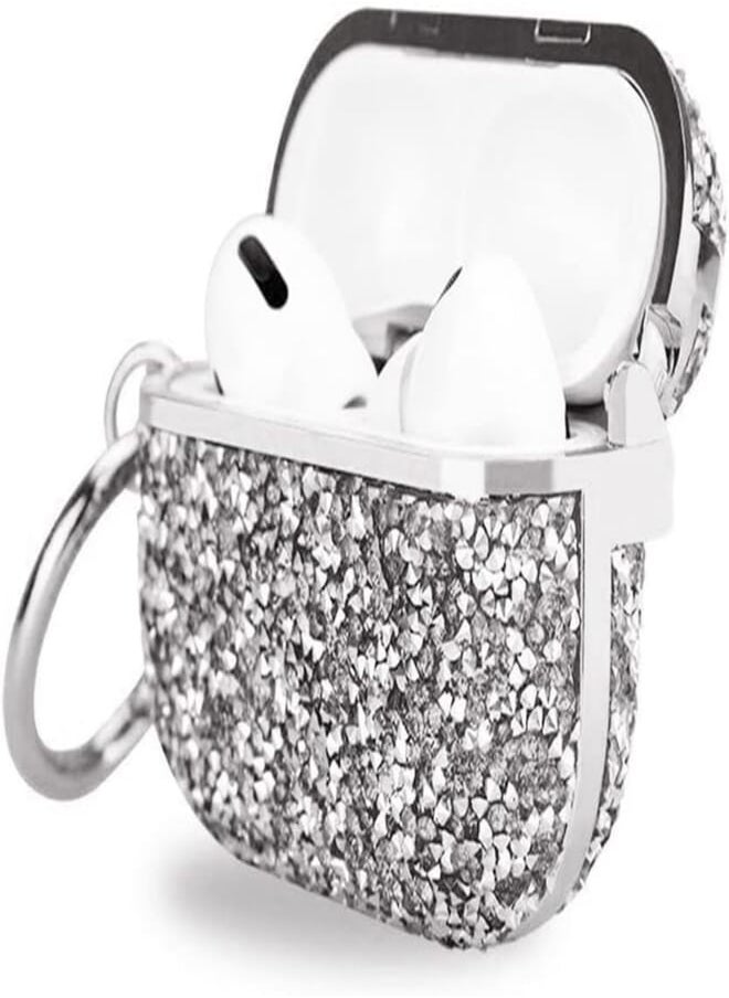 Next - Next store Compatible with AirPods Pro Case Cute Diamond Glitter Bling Rhinestone Cover for Girls with Portable Keychain (for Airpods Pro), PC (Silver) - Image 1