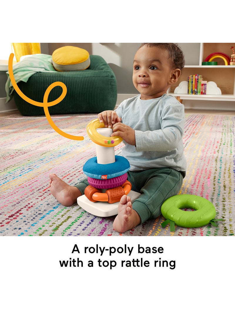 Fisher-Price لعبة الأطفال الحسية رينغ-أ-ستاك، حلقات مع أنشطة حركية دقيقة للعب التطويري للأطفال من عمر 6 أشهر فما فوق - Image 3