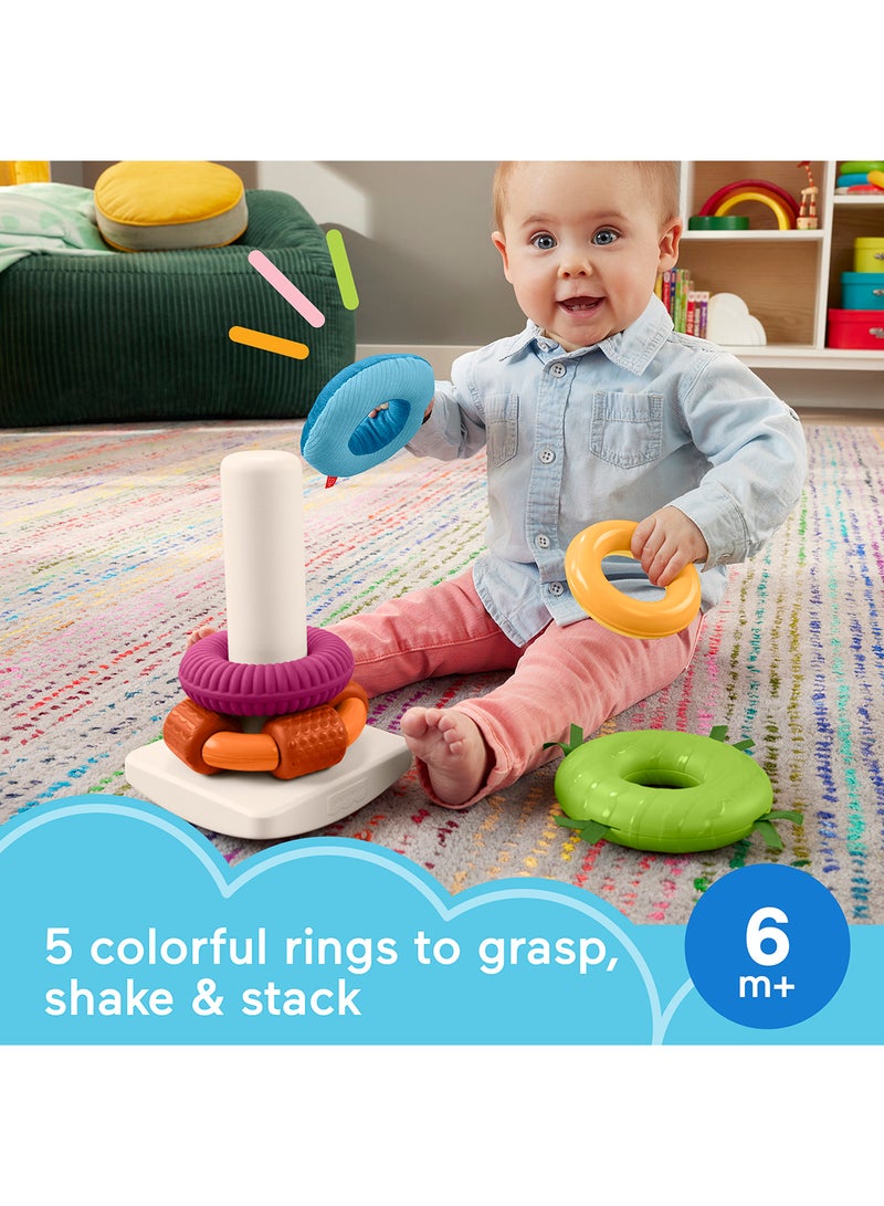 Fisher-Price لعبة الأطفال الحسية رينغ-أ-ستاك، حلقات مع أنشطة حركية دقيقة للعب التطويري للأطفال من عمر 6 أشهر فما فوق - Image 2