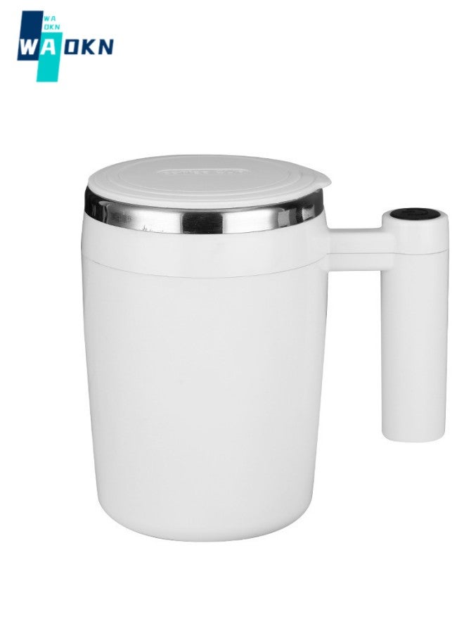 WAOKN Self Stirring Mug,Rechargeable Auto Magnetic Coffee Mug with Stir Bar,Waterproof Automatic Mixing Cup for Milk/Cocoa at Office/Kitchen/Travel Best Gift Stainless Steel Mug - White  - Image 1