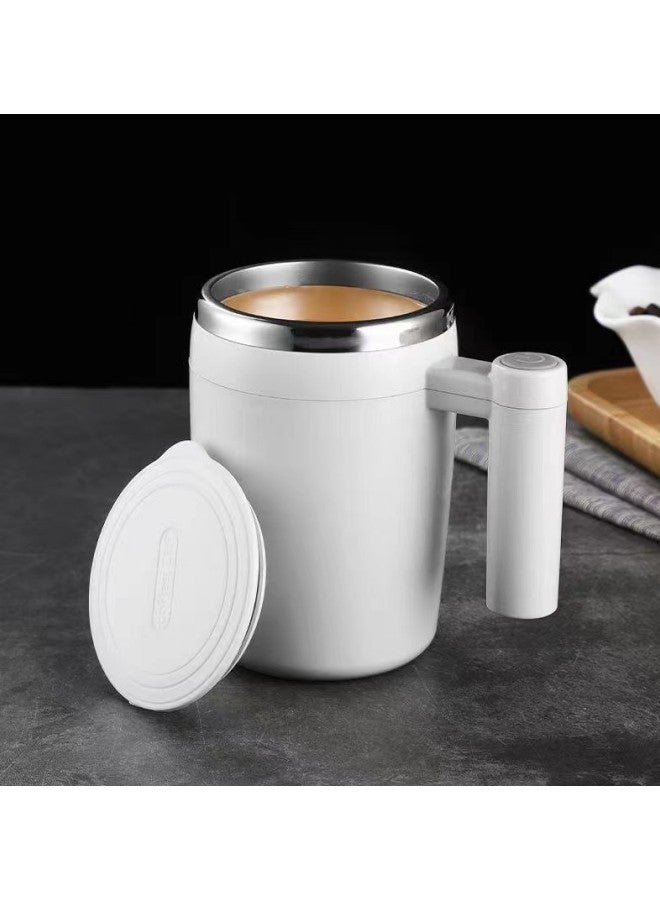 WAOKN Self Stirring Mug,Rechargeable Auto Magnetic Coffee Mug with Stir Bar,Waterproof Automatic Mixing Cup for Milk/Cocoa at Office/Kitchen/Travel Best Gift Stainless Steel Mug - White  - Image 2