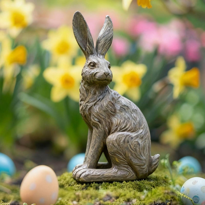 DiliComing Outdoor Rabbit Garden Statue - 12 Inch Large Easter Bunny Decor Grey Resin Animal Sculpture for Home Lawn Yard Decorations Womens Gifts - Image 1