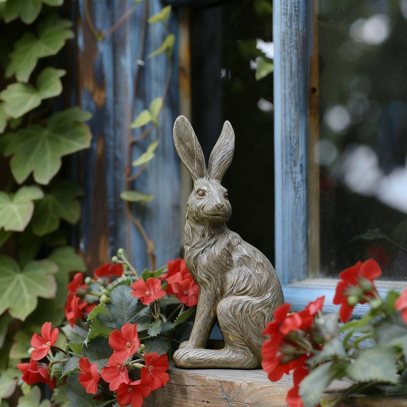 DiliComing Outdoor Rabbit Garden Statue - 12 Inch Large Easter Bunny Decor Grey Resin Animal Sculpture for Home Lawn Yard Decorations Womens Gifts - Image 4