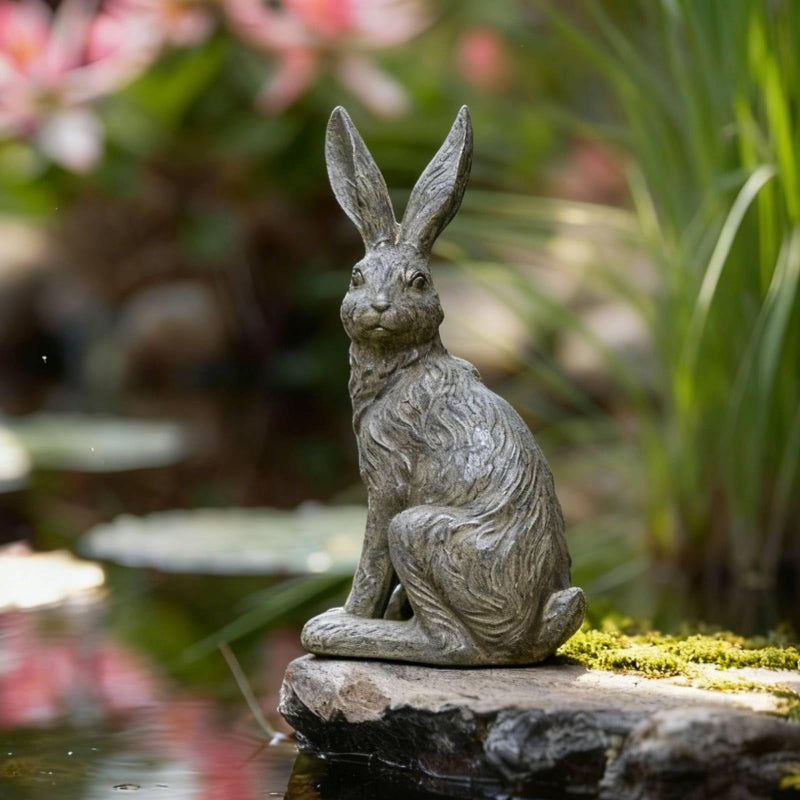DiliComing Outdoor Rabbit Garden Statue - 12 Inch Large Easter Bunny Decor Grey Resin Animal Sculpture for Home Lawn Yard Decorations Womens Gifts - Image 2