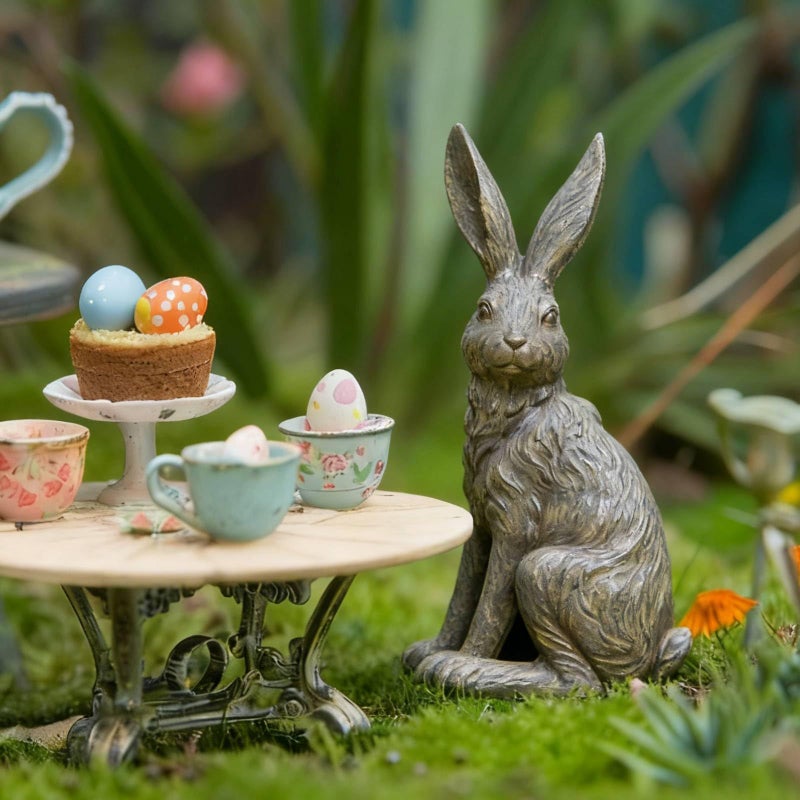 DiliComing Outdoor Rabbit Garden Statue - 12 Inch Large Easter Bunny Decor Grey Resin Animal Sculpture for Home Lawn Yard Decorations Womens Gifts - Image 3