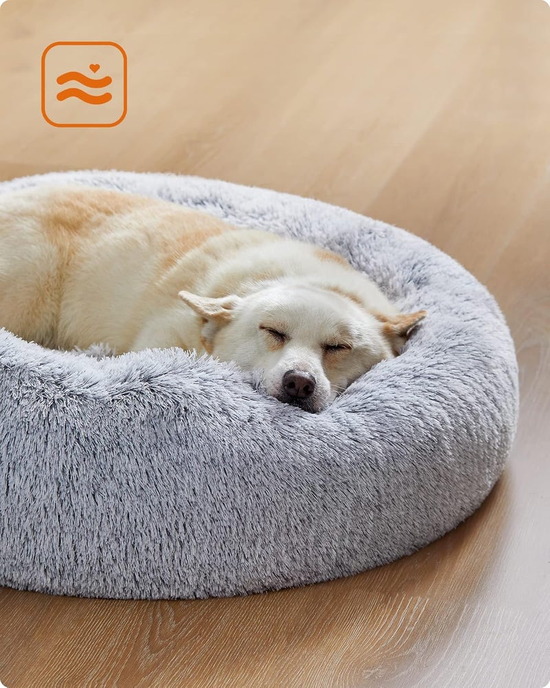 FEANDREA Dog Bed, Donut Cat Bed, Fluffy Calming Pet Bed with Removable, Washable Cover, Soft Long Plush, 80 cm, Grey PGW040G01 - Image 3