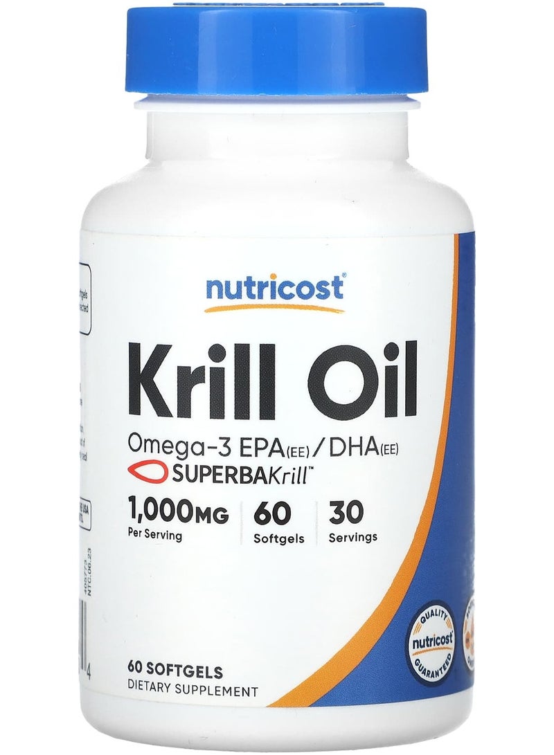 Nutricost Krill Oil, 1,000 mg , 60 Softgels (500 mg per Softgel)