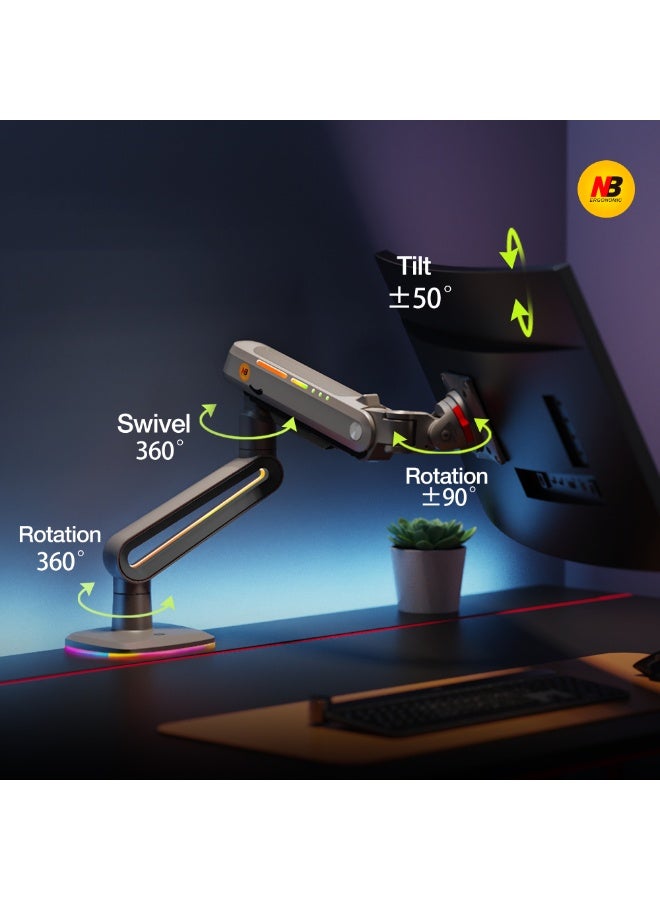 NB ERGONOMIC RGB Gaming Monitor-arm for Flat/Ultrawide/Curved Monitors 32 to 60 inch, Heavy Duty Stand Load up to 20 kg, VESA 75/100 mm Monitor-Mount F6 - Image 2