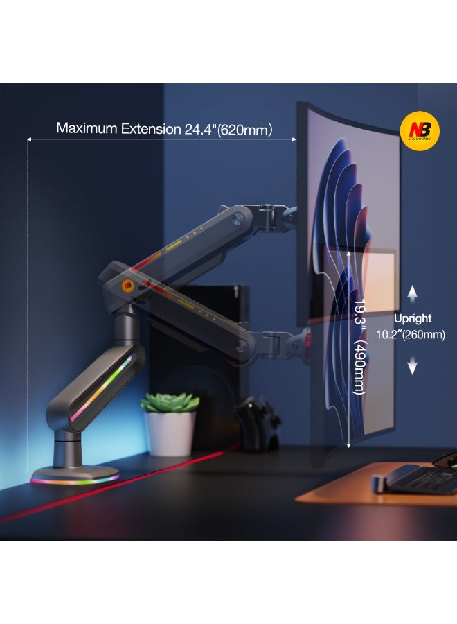 NB ERGONOMIC RGB Gaming Monitor-arm for Flat/Ultrawide/Curved Monitors 32 to 60 inch, Heavy Duty Stand Load up to 20 kg, VESA 75/100 mm Monitor-Mount F6 - Image 5