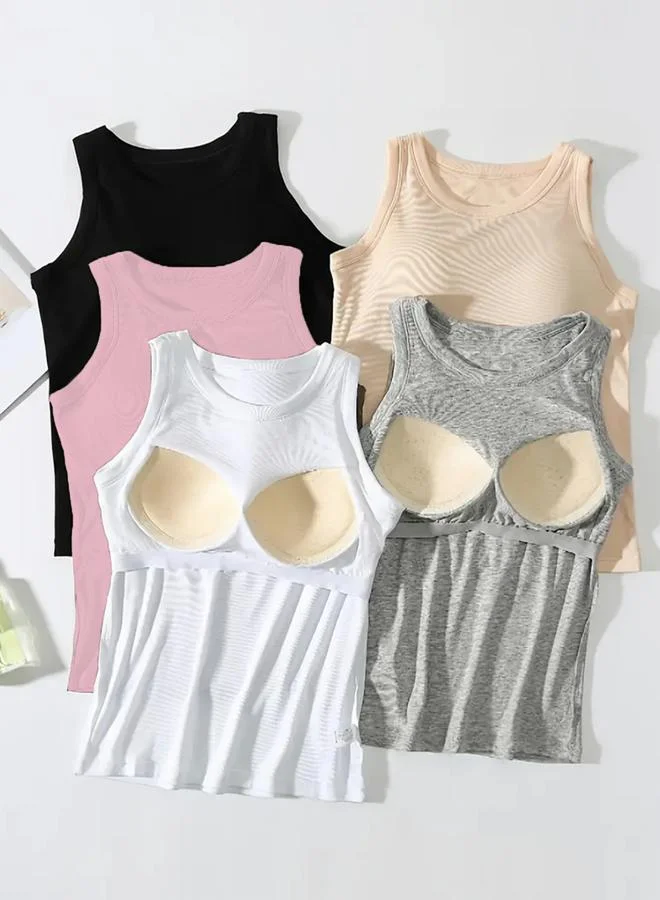 تايك تو مجموعة من 5 بلوزة تانك سادة مبطنة