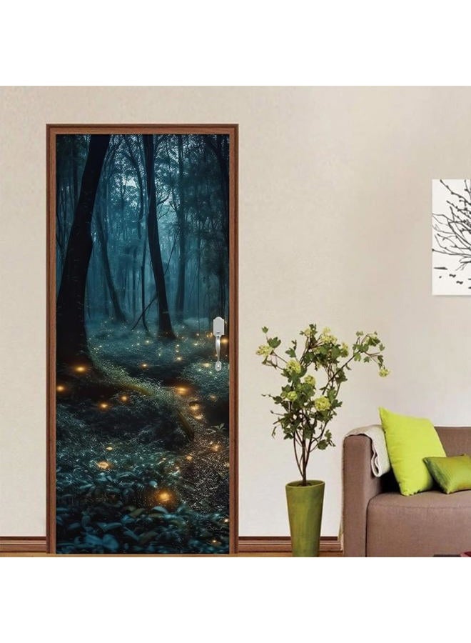 REDAMANCY Mystic Forest Tree Mushroom Firebee Peel and Stick Door Stickers Vinyl 3D Door Mural Decals Decor Wallpaper Self-Adhesive, Waterproof, Removable - Image 4