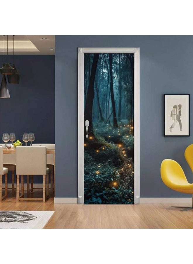 REDAMANCY Mystic Forest Tree Mushroom Firebee Peel and Stick Door Stickers Vinyl 3D Door Mural Decals Decor Wallpaper Self-Adhesive, Waterproof, Removable - Image 3