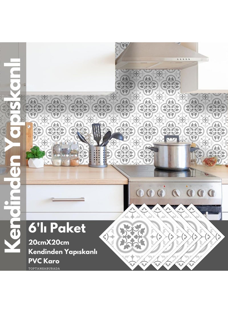 Technosmart 6PCS 20CM×20CM Self Adhesive Wall Covering Kitchen Bathroom PVC Sticker Decoration  - Image 1