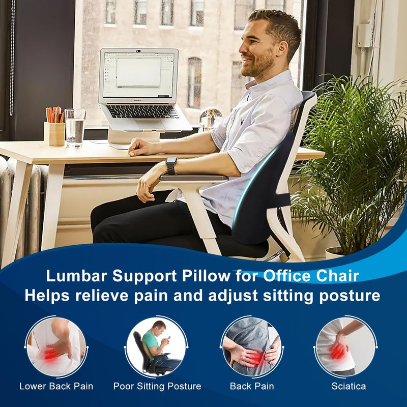 QUTOOL Lumbar Support Pillow for Office Chair, Memory Foam Low Back Support,Back Pain Relief, Ergonomic Back Cushion for Desk Chair,Gaming Chair,Adjustable Strap and Washable Cover - Image 2