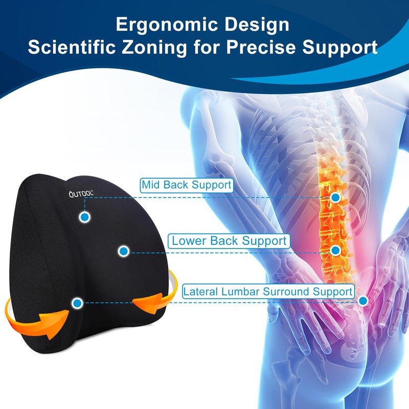 QUTOOL Lumbar Support Pillow for Office Chair, Memory Foam Low Back Support,Back Pain Relief, Ergonomic Back Cushion for Desk Chair,Gaming Chair,Adjustable Strap and Washable Cover - Image 5
