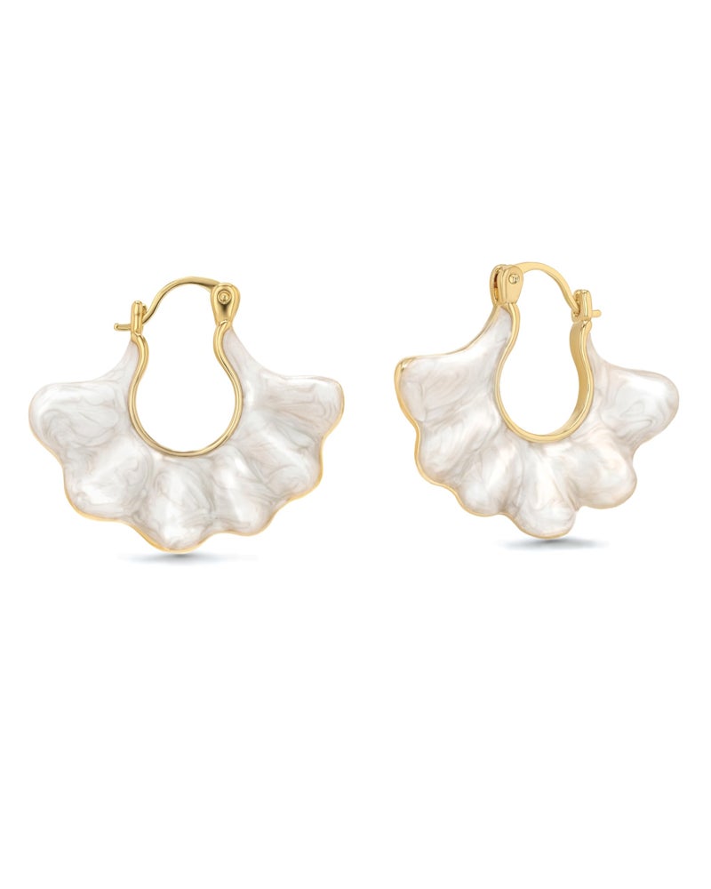 SNGIA 18K gold plated White Cream Enamel Flower Stud Statement Earrings for Women by SNGIA, Dainty Bold Retro Handmade Trendy Natural Sea Summer Boho Seashell Beach Fan Shape Summer Vacation Huggie Bohemian Jewelry Gifts Accessories - Image 1