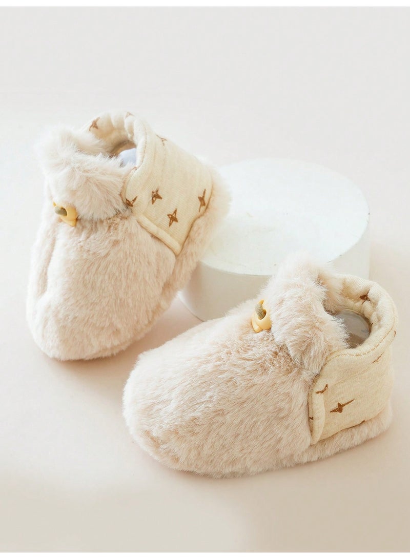 Baby Winter Socks 1 Pair Soft Warm Infant Socks in Cream With Star Details for Boys and Girls, 6-12 Months - Image 1