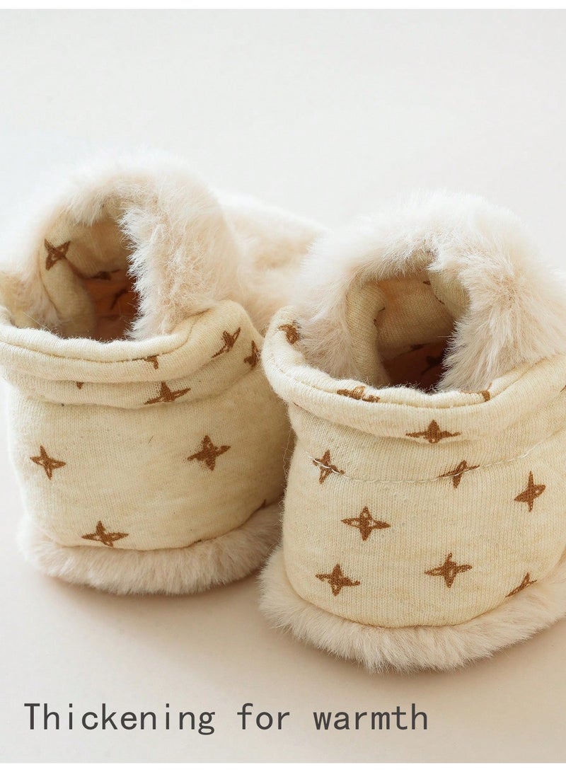Baby Winter Socks 1 Pair Soft Warm Infant Socks in Cream With Star Details for Boys and Girls, 6-12 Months - Image 3