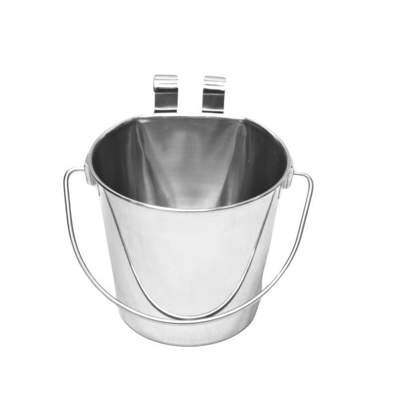 AASPIRE PETS 1 Qt Stainless Steel Hanging Pet Bucket with Dual Hook - Food & Water Flat Sided Pail for Dogs, Cats, Birds & Small Animals - Durable Cage & Kennel Bowl with Handle - Indoor & Outdoor Use - Image 1