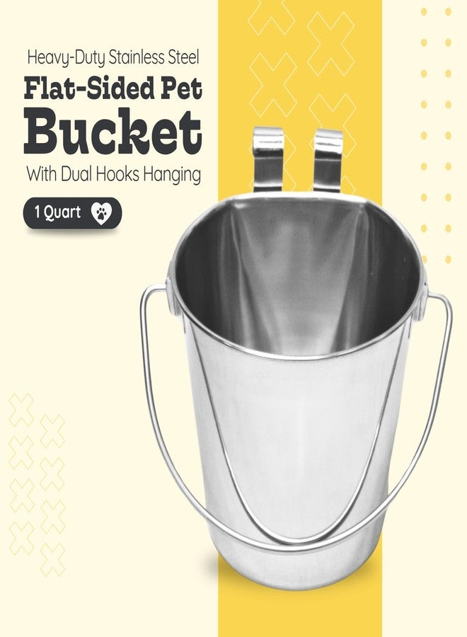 AASPIRE PETS 1 Qt Stainless Steel Hanging Pet Bucket with Dual Hook - Food & Water Flat Sided Pail for Dogs, Cats, Birds & Small Animals - Durable Cage & Kennel Bowl with Handle - Indoor & Outdoor Use - Image 2