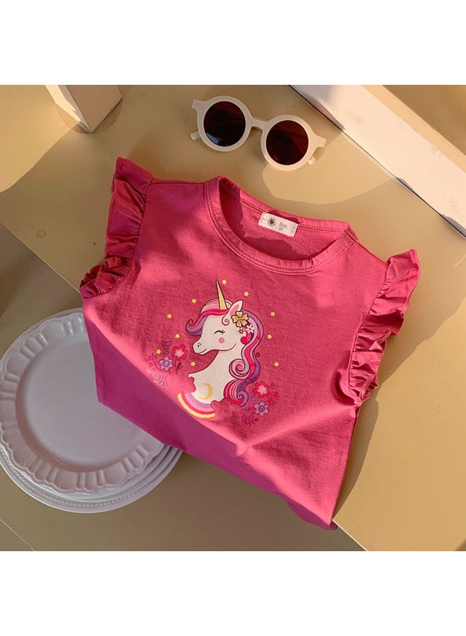 Children's Short-sleeved Lotus Leaf Sleeve Summer New Product Korean Style Casual Short-sleeved T-shirt For Boys And Girls Trendy Cartoon T-shirt