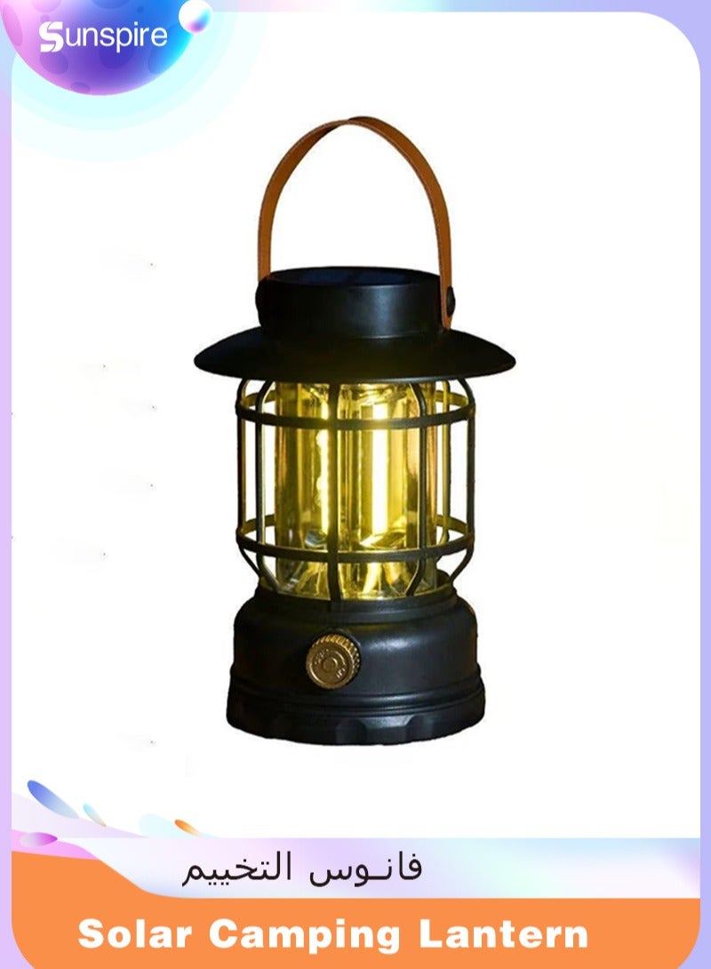 صن سباير مصباح تخييم LED على الطراز القديم، مصباح تخييم محمول يعمل بالطاقة الشمسية ويتميز ببطارية مدمجة بسعة 1800 مللي أمبير في الساعة لضمان تشغيل طويل الأمد. يمكن ضبط هذا المصباح LED المحمول المقاوم للماء بمعيار IPX5 على ثلاثة أوضاع إضاءة، وهو مثالي للاستخدام المنزلي والخارجي، والمشي لمسافات طويلة، والتخييم، وصيد الأسماك، أو في حالات انقطاع التيار الكهربائي.