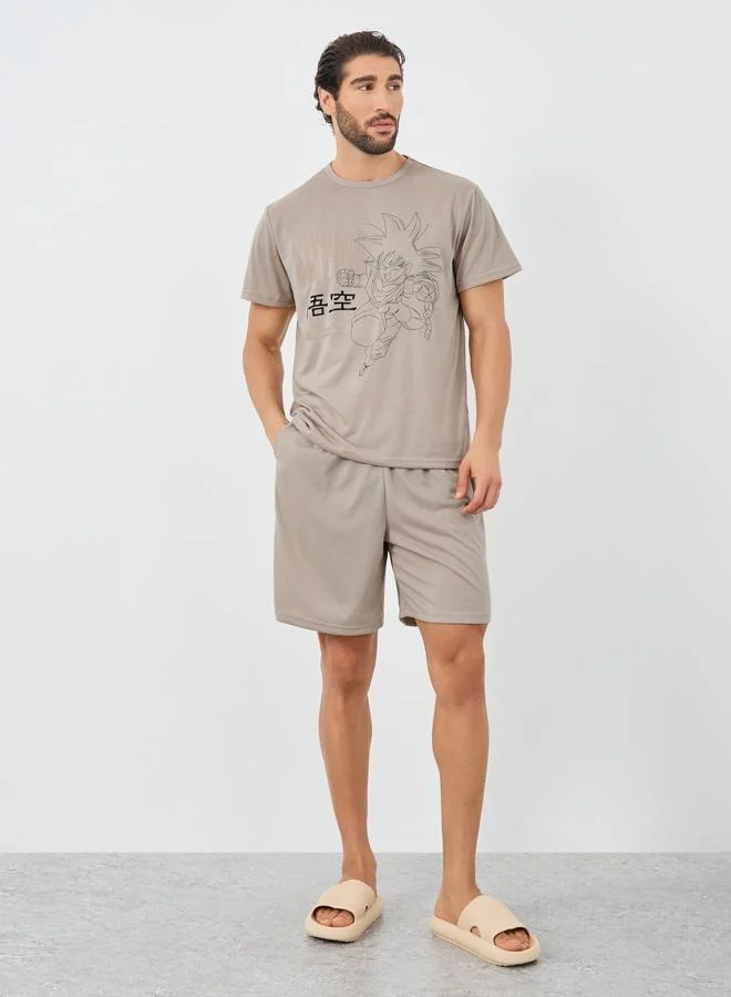 ستايلي Styli Dragon Ball Graphic Print Short Sleeve T-Shirt and Shorts Set