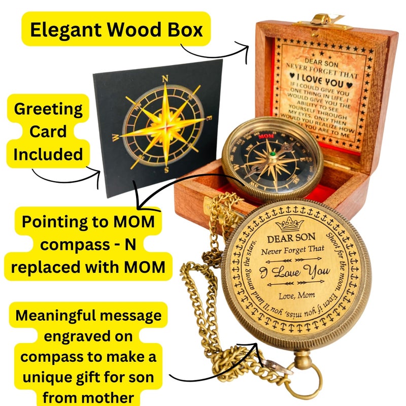 ALADEAN Gift for Son from Mom Dad | Engraved Compass 2" - Father to Son Gifts, Mom to Son Gifts for Graduation, Birthday Baptism Confirmation Communion (Mom to Son - Black Edition) - Image 5